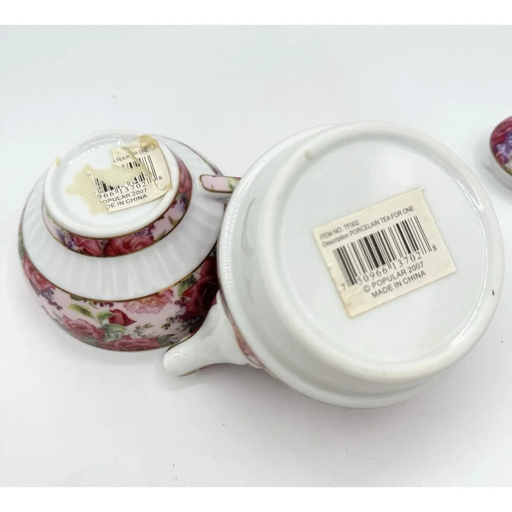 Aynsley Fine Bone China Floral Tea For One Set Teapot‎ Cup Lid Pink Roses Gold